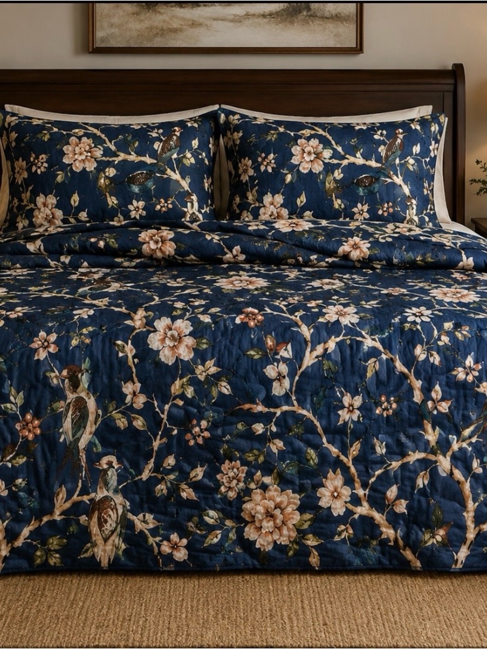 Biltmore Navy Floral & Bird Comforter